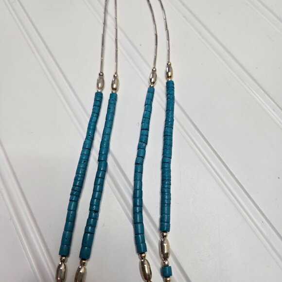 Vintage Liquid Silver Handmade Turquoise Necklace Indigenous Native Zuni 25.5" - Picture 4 of 6